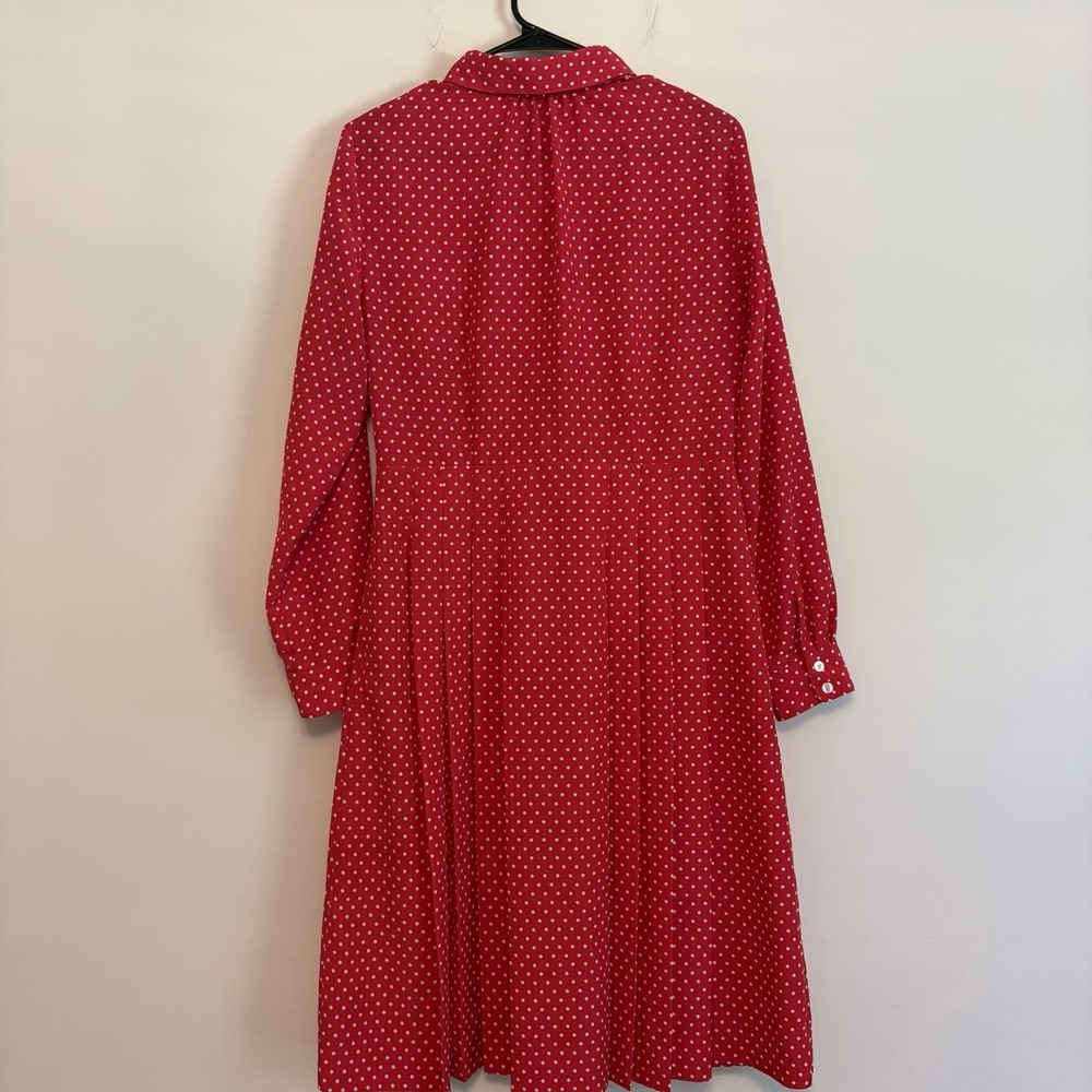 Draper James Midi Dress Sz 8 Red Polka Dot Longsleeve Pleats Retro Vintage Vibe - Picture 4 of 9